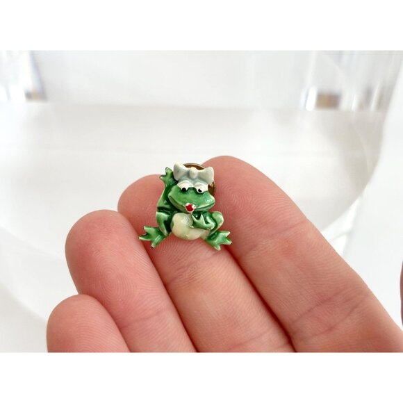JJ Signed Frog Shaped Figural Enameled Vintage Cute Jewelry Brooch | Lapel Pin - Picture 15 of 15